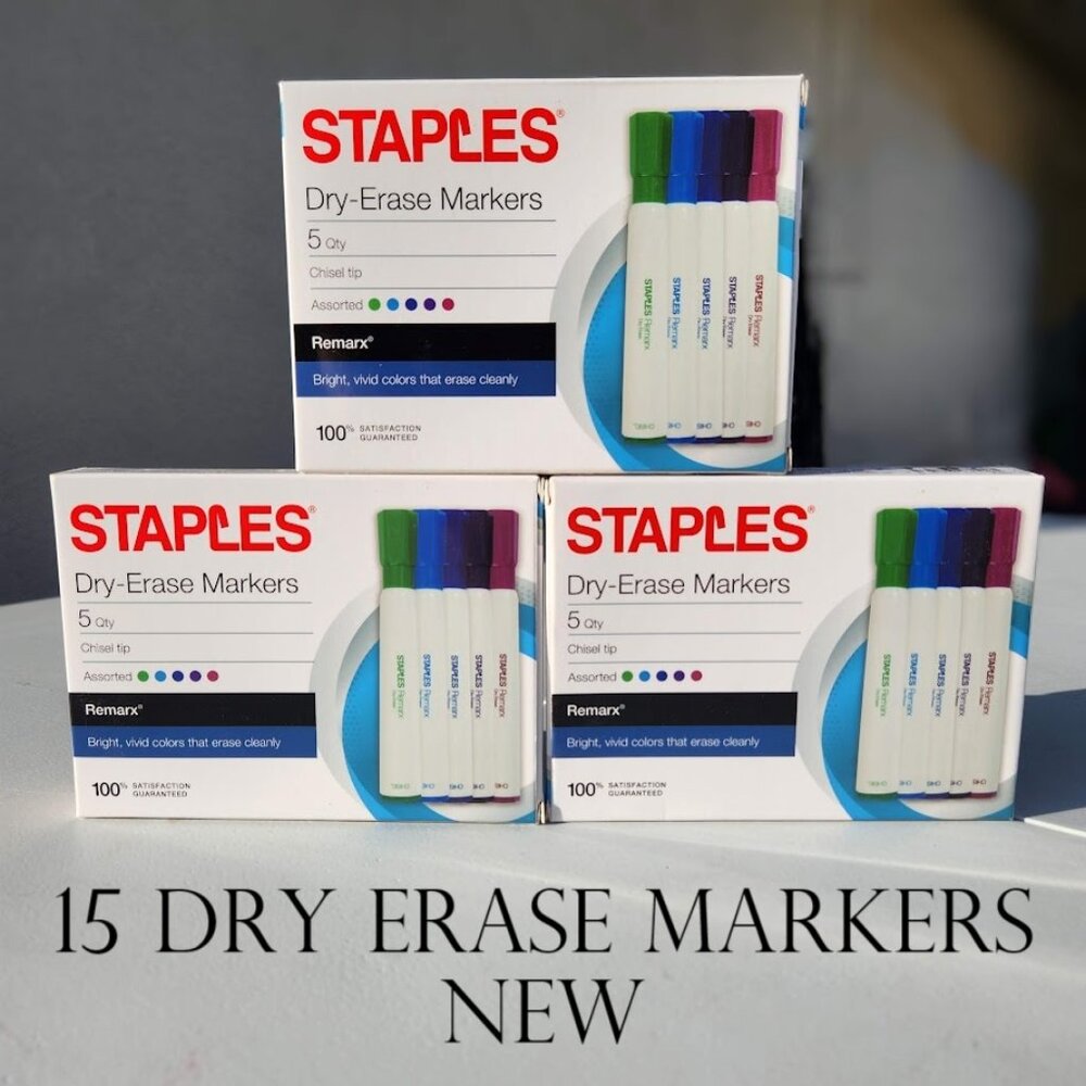 NEW Staples Dry Erase Markers 15 Count Chisel Tip Assorted Colors School Classro